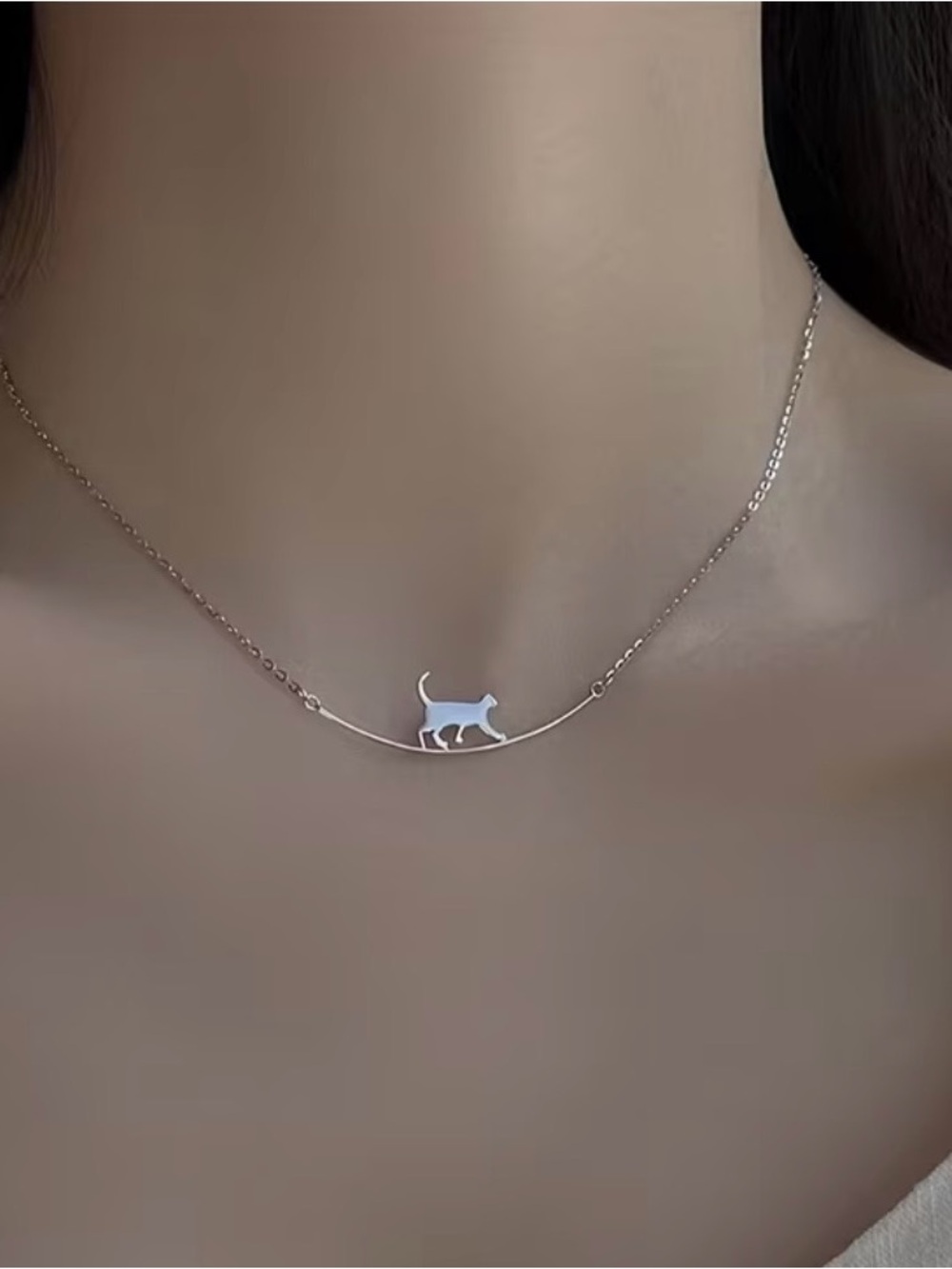 Minimal Cat Pendant Necklace - Silver Cat Jewelry for Cat Lovers